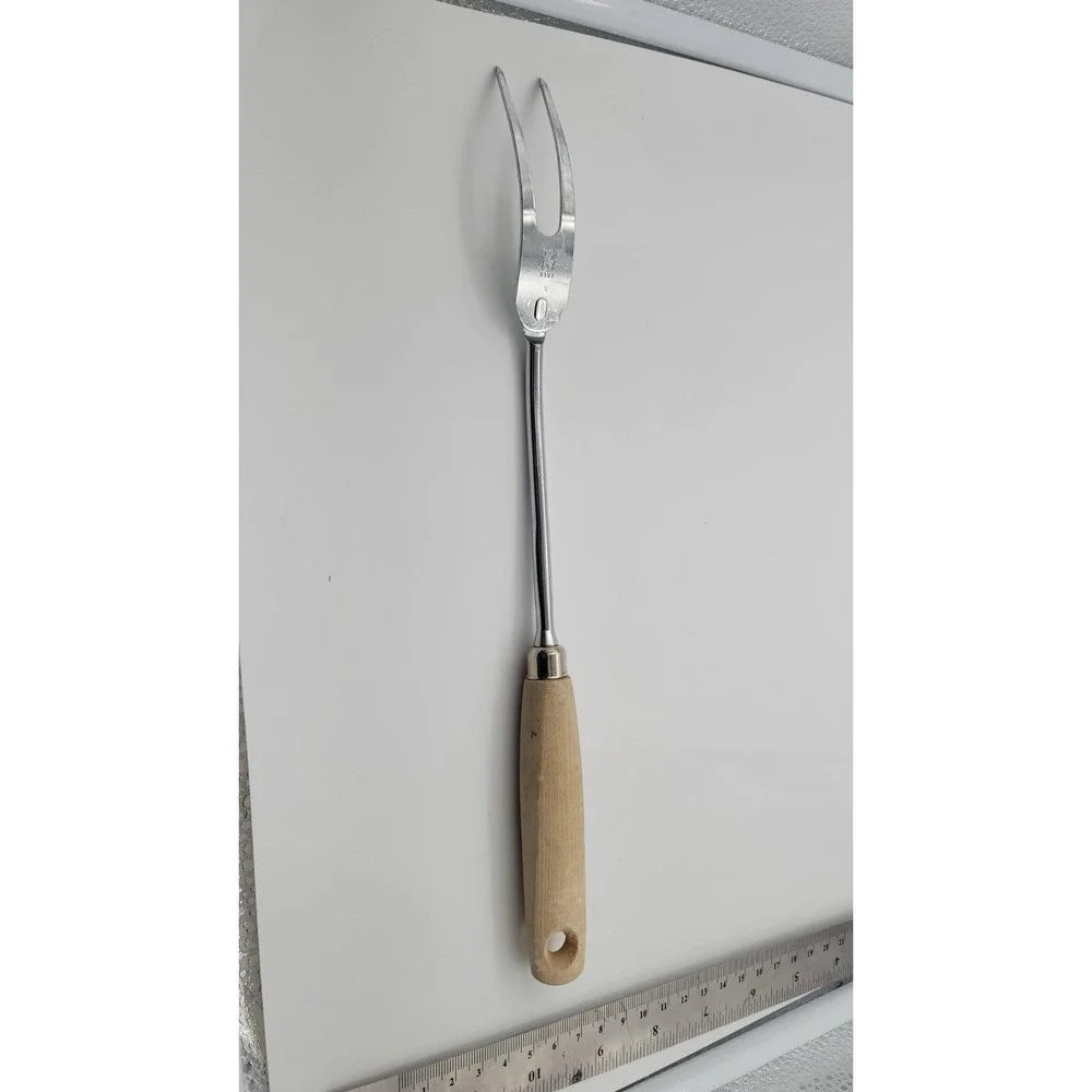 Ekco A&J Meat Carving Serving Fork Stainless Steel Wood Handle Farmhouse 13